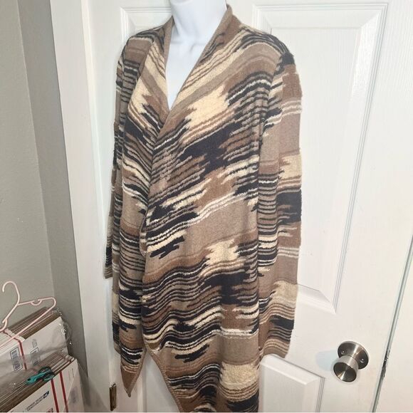 Lucky Brand Southwestern Open Shawl Cardigan Sweater Beige Cream Tan S - Picture 7 of 12